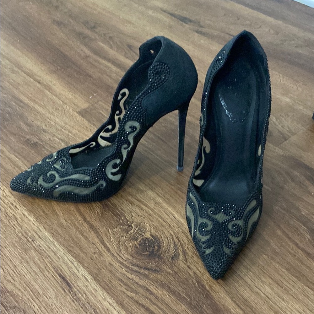 Elegant Rene Caovilla Black Stiletto Heels 36 1/2